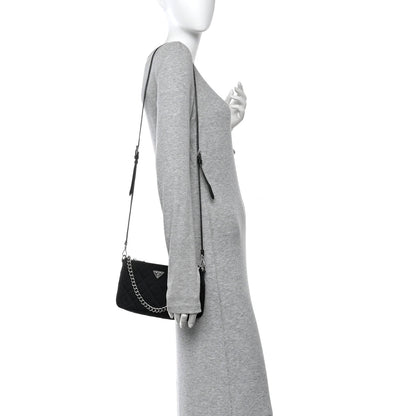 Nylon Tessuto Impuntu Quilted Crossbody Bag Black