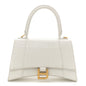 Calfskin Crocodile Embossed Small Hourglass Top Handle Bag White