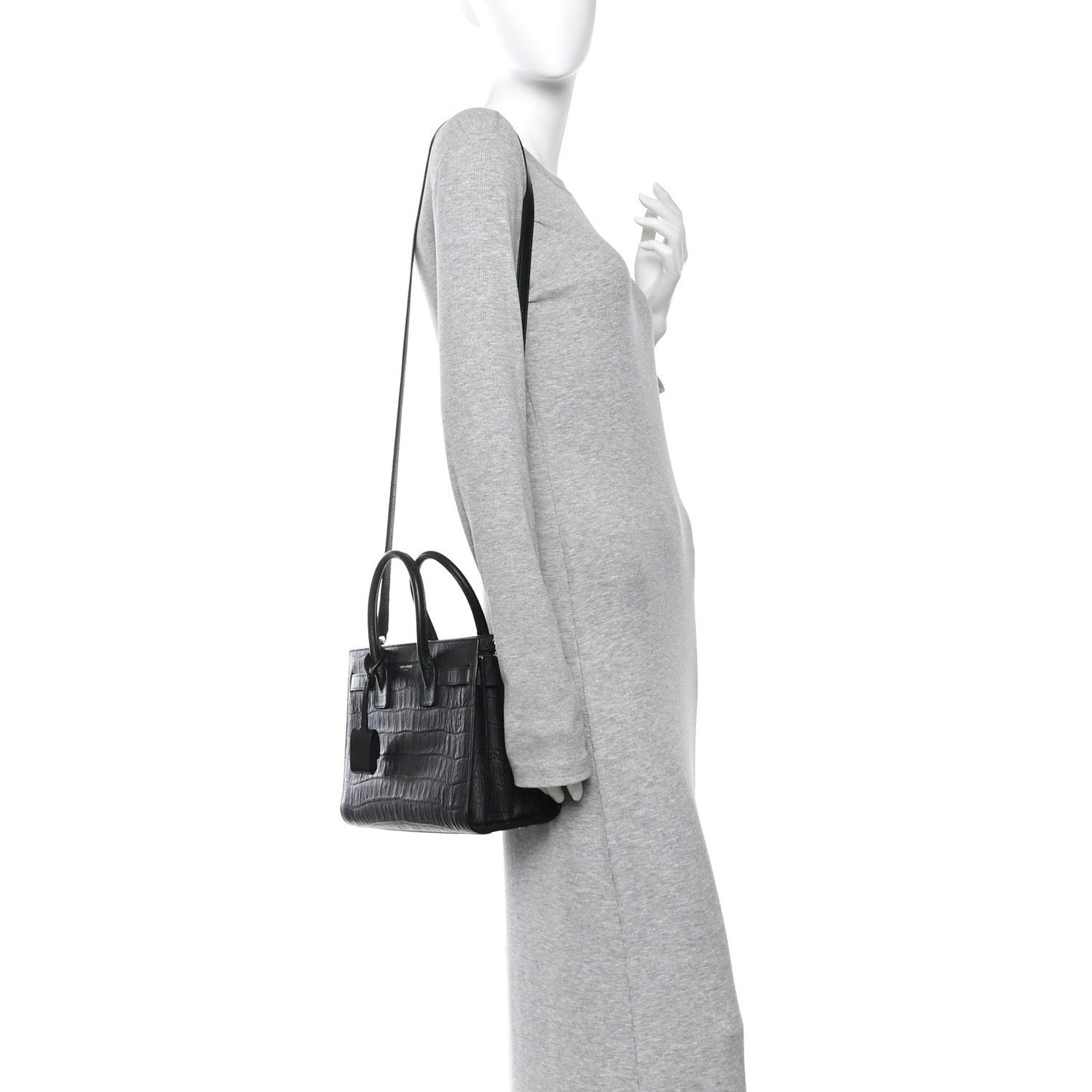 Calfskin Crocodile Embossed Baby Sac De Jour Black
