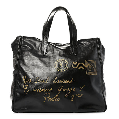 Textured Patent Y-Mail Tote Black