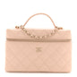 Caviar Quilted Top Handle Slim Vanity With Chain Beige