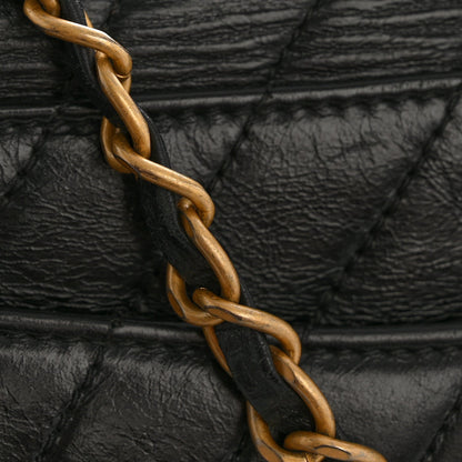 Calfskin Lizard Chevron Quilted Medium Coco Handle Flap Black
