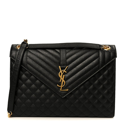Grain De Poudre Textured Mixed Matelasse Large Triquilt Monogram Satchel Black