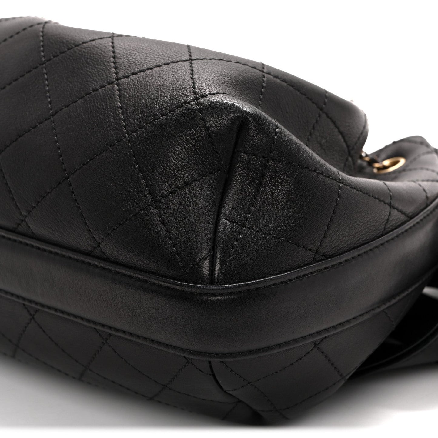 Calfskin Stitched Small Paris Rome Drawstring CC Bag Black