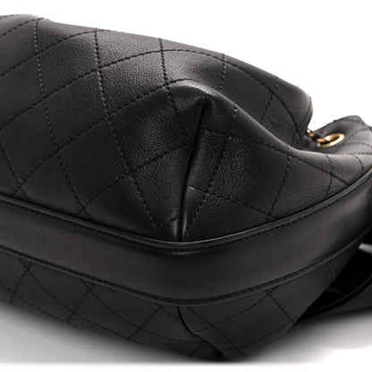 Calfskin Stitched Small Paris Rome Drawstring CC Bag Black