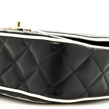 Lambskin Quilted Resin Graphic Frame Flap Bag Black White