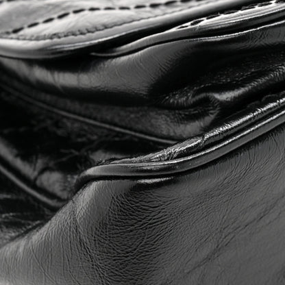 Crinkled Calfskin Matelasse Monogram Medium Niki Chain Satchel Black