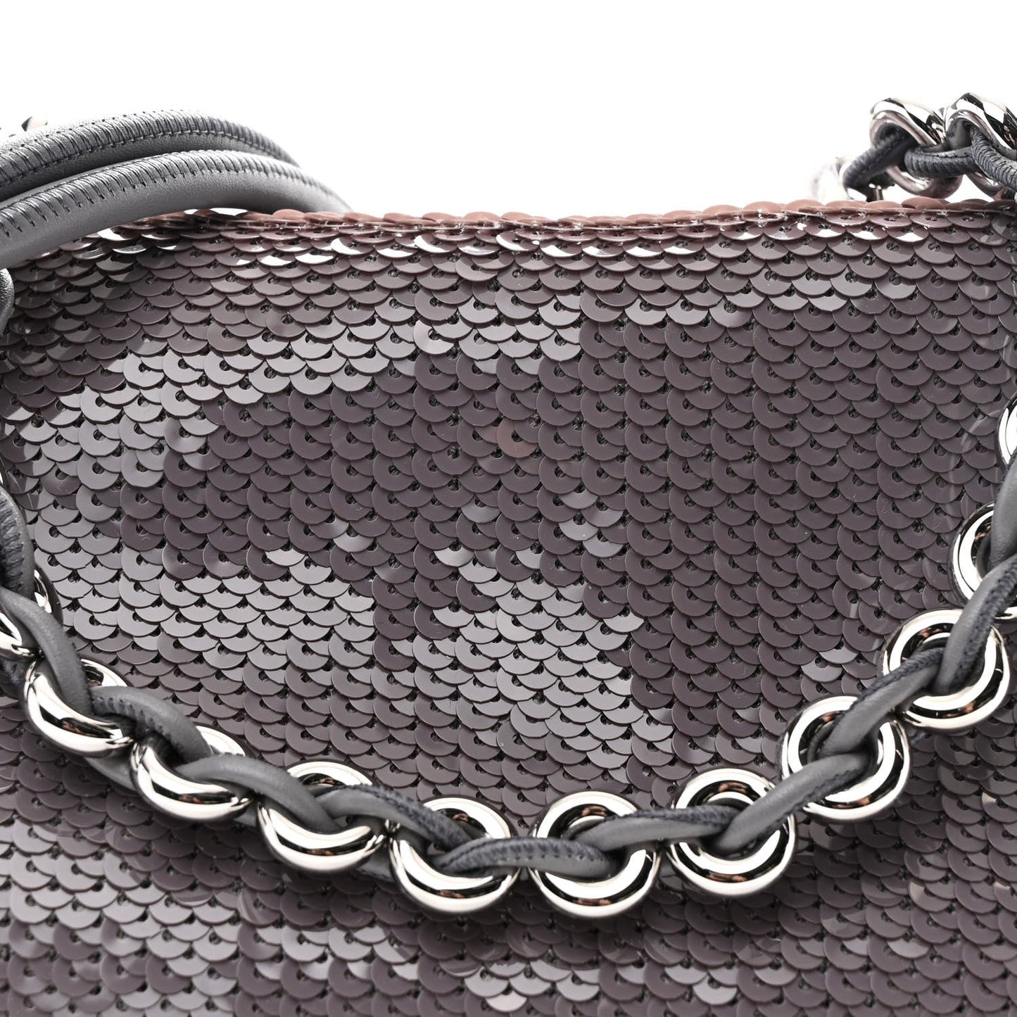 Sequin Medium Donut Chain Flamenco Knot Clutch Grey