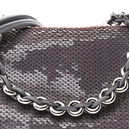 Sequin Medium Donut Chain Flamenco Knot Clutch Grey