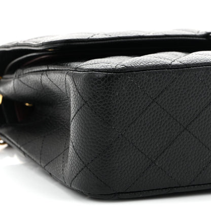 Caviar Quilted Medium Double Flap Black