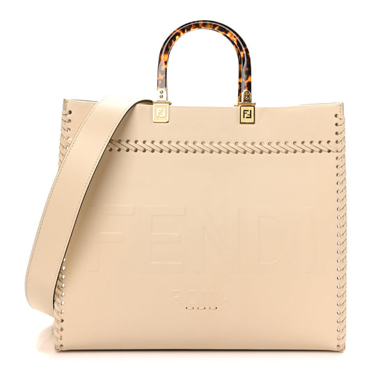 Vitello King Ceylon Plexiglass Woven Logo Debossed Medium Fendi Sunshine Shopper Tote White Ice