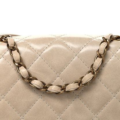 Glazed Calfskin Quilted Medium Bubble CC Flap Beige