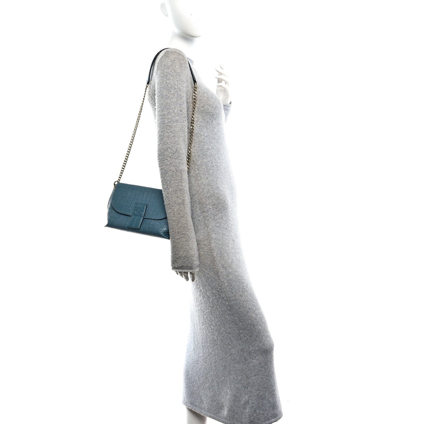 Goatskin Embossed Avenue Shoulder Bag Blue