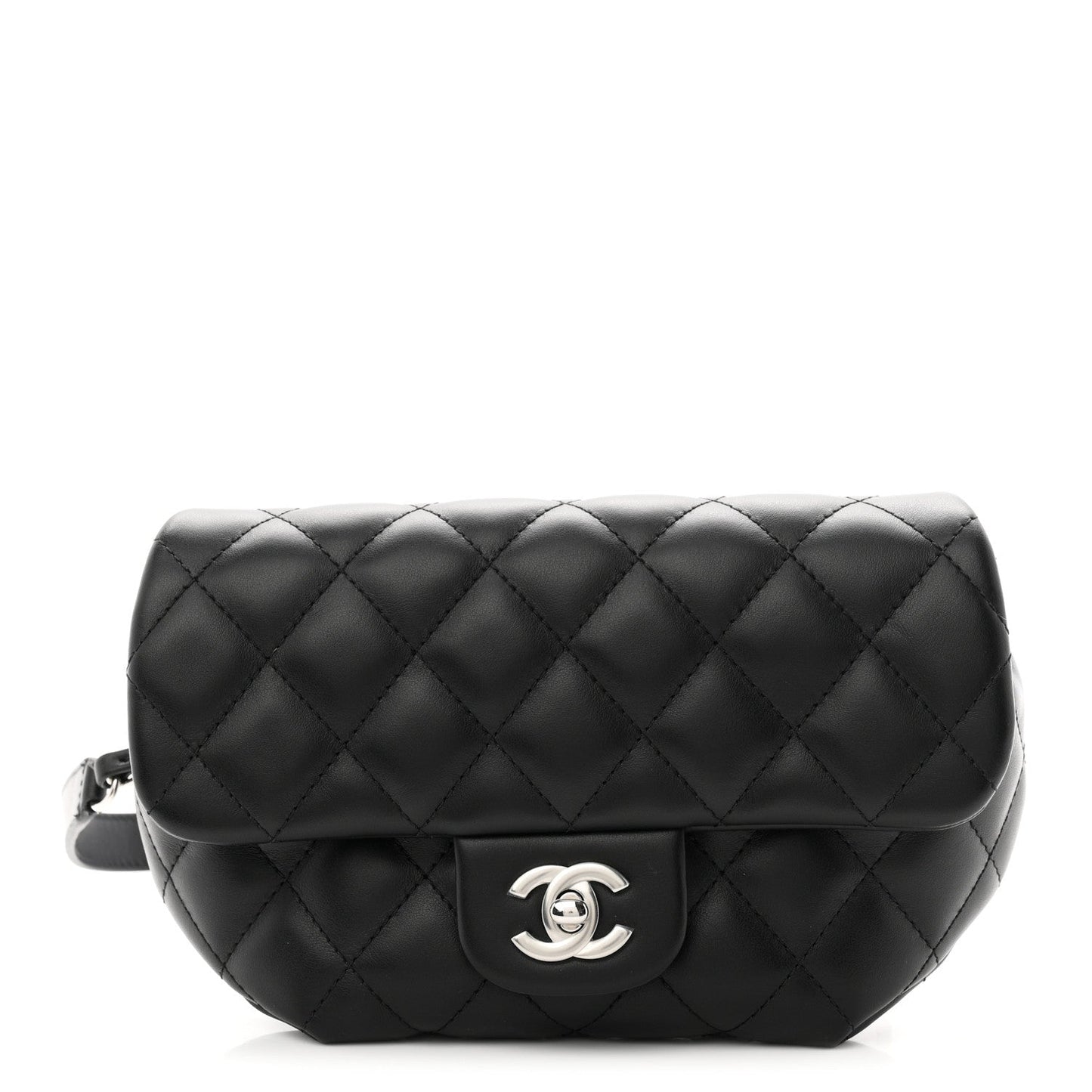 Calfskin Quilted CC Uniform Flap Belt Bag Black