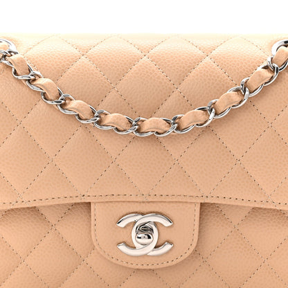 Caviar Quilted Small Double Flap Beige