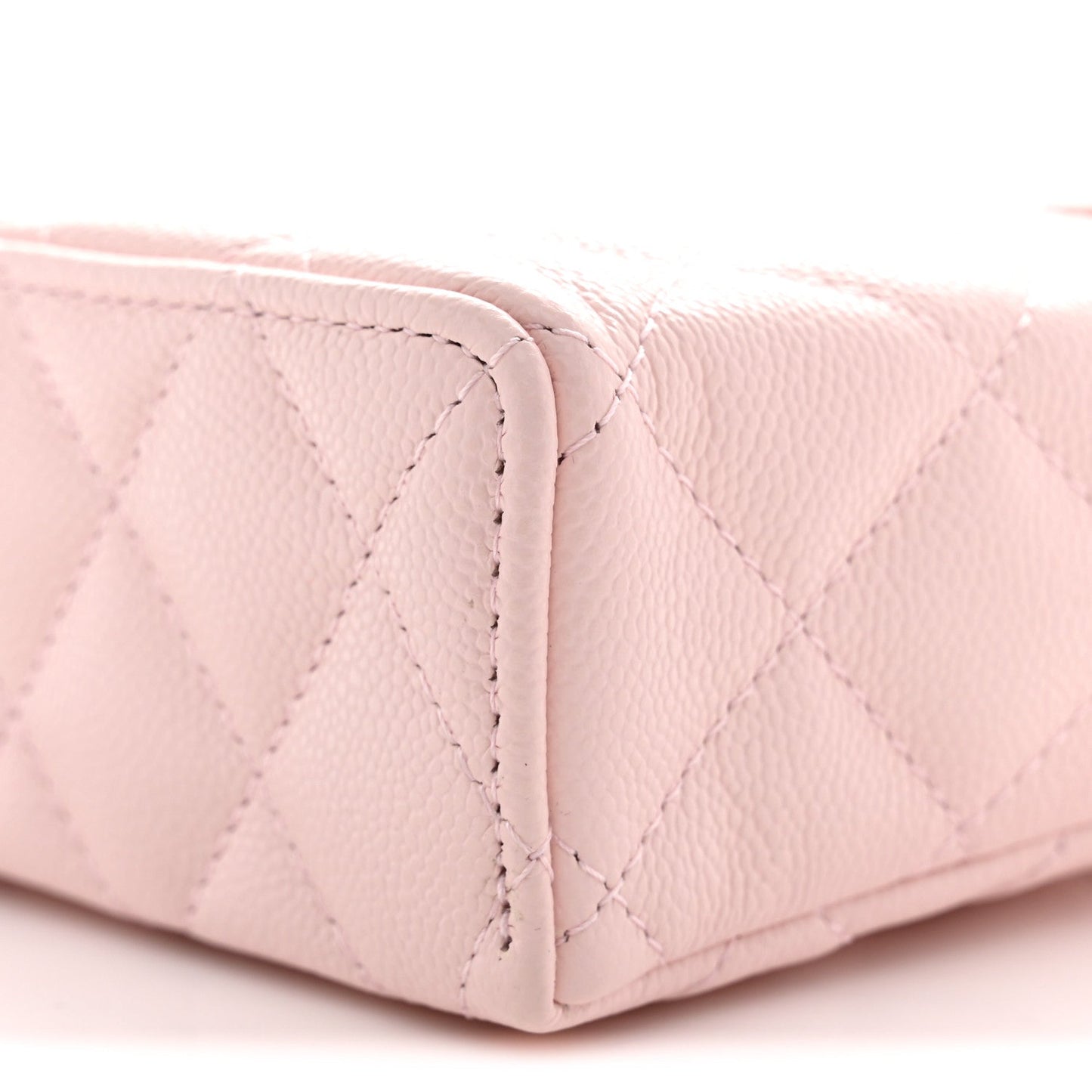 Caviar Quilted Top Handle Slim Vanity With Chain Light Pink
