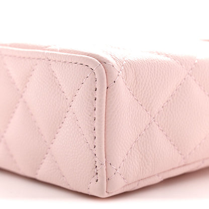 Caviar Quilted Top Handle Slim Vanity With Chain Light Pink