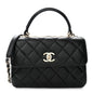 Lambskin Quilted Small Trendy CC Dual Handle Flap Bag Black
