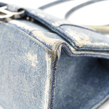 Nappa Denim Printed Hourglass Top Handle Bag Small Denim Blue