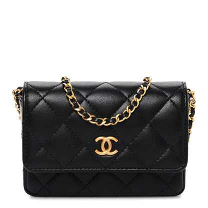 Lambskin Enamel Quilted Coco Hearts Clutch With Chain Black