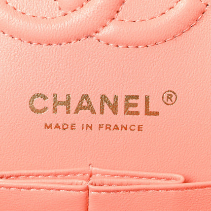 Lambskin Quilted Small Double Flap Light Orange