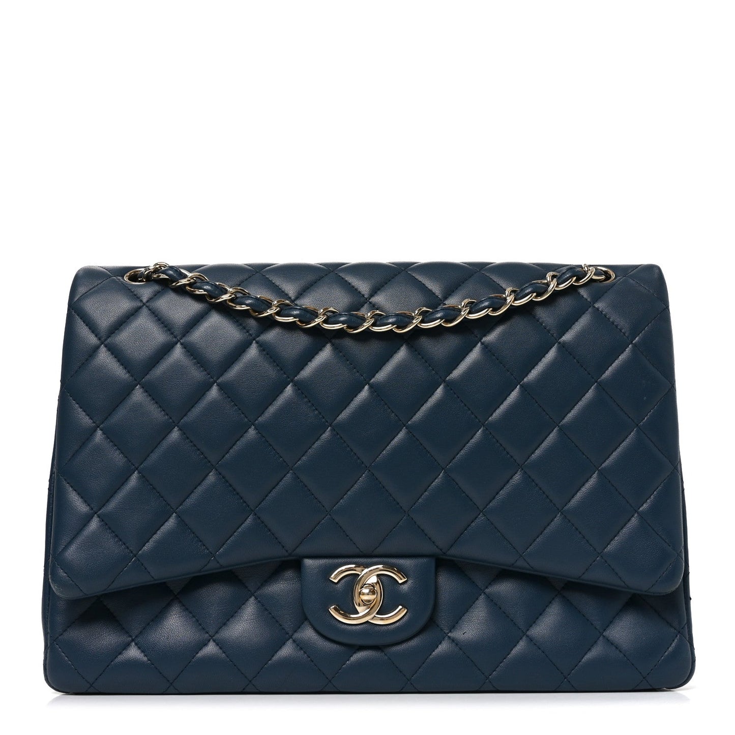 Lambskin Quilted Maxi Double Flap Blue