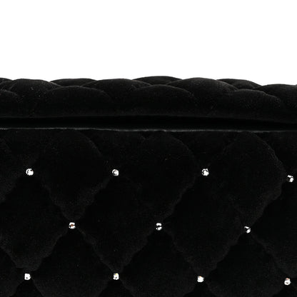 Velvet Diamanté Quilted Wristlet Clutch Black