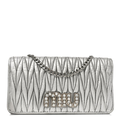Metallic Nappa Matelasse Chain Crossbody Silver