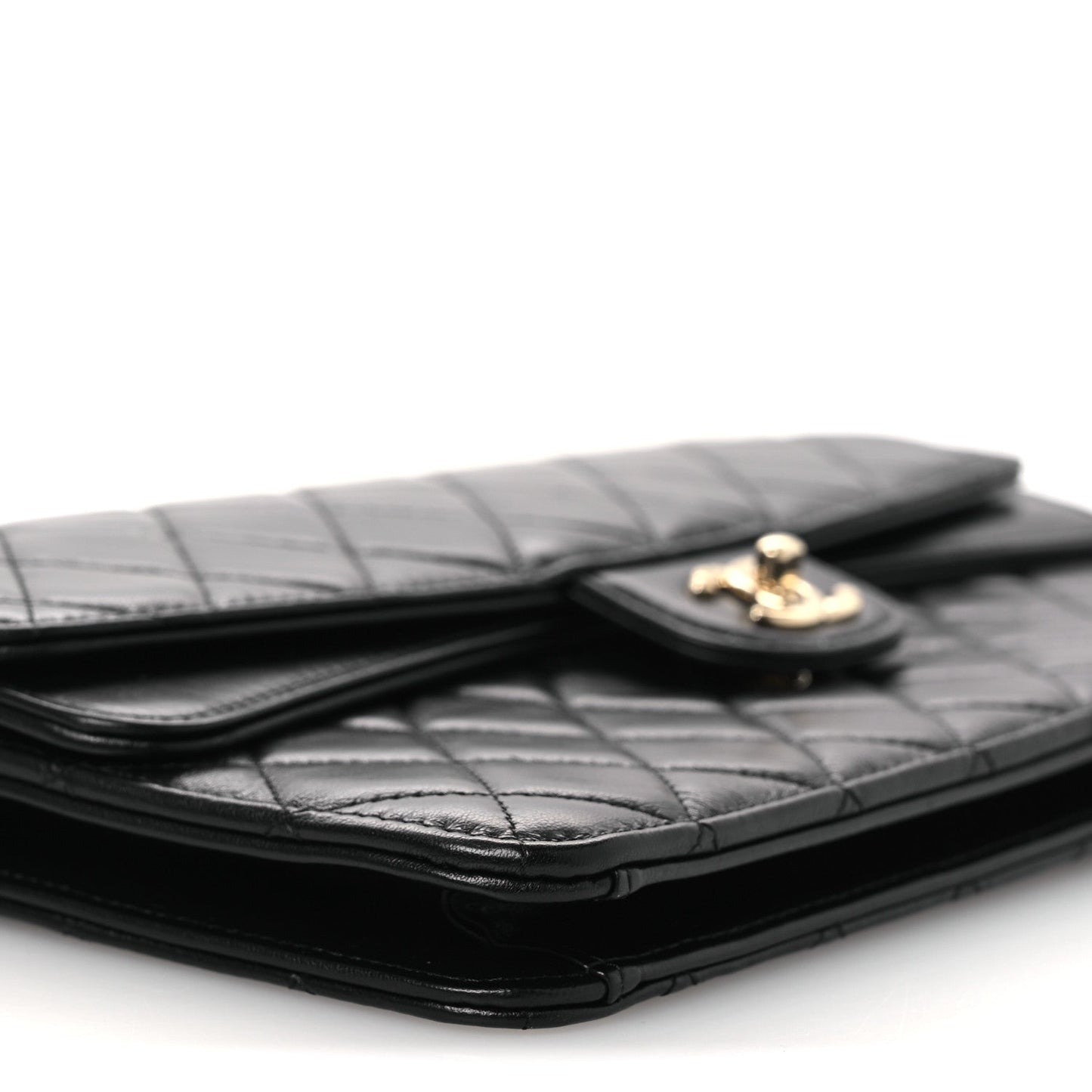 Lambskin Quilted Flap Clutch Black