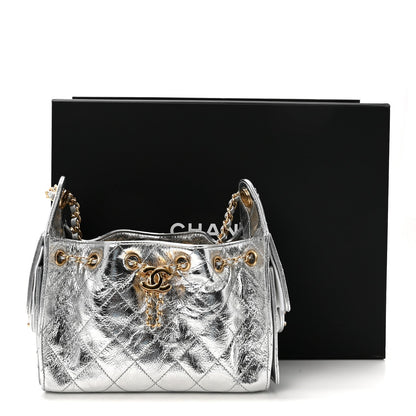Metallic Aged Calfskin Quilted Mini Chanel 25 Handbag Silver
