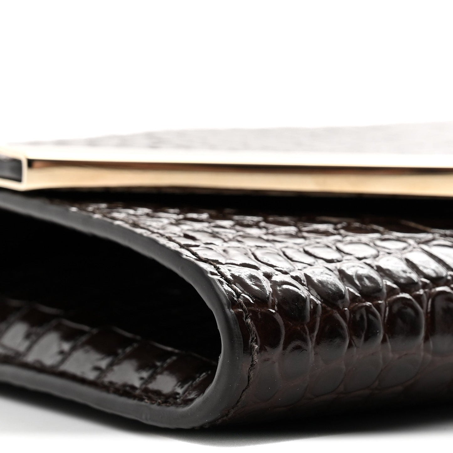 Calfskin Crocodile Embossed Emmie Clutch Bag Chocolate
