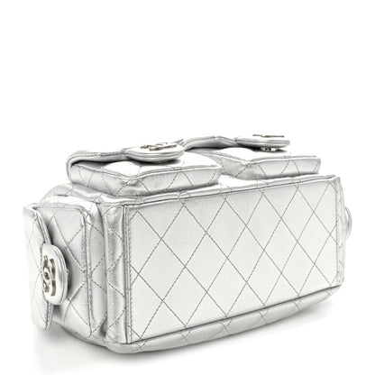 Metallic Lambskin Quilted Trendy Pockets Hobo Silver
