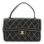Calfskin Quilted Wild Stitch Large Top Handle Flap Black