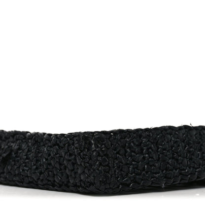 Yarn Raffia Effect Crochet Logo Embroidered Tote Bag Black