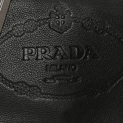 Vitello Daino Embossed Logo Flap Shoulder Bag Black