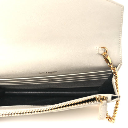 Grain De Poudre Matelasse Chevron Monogram Envelope Chain Wallet Blanc Vintage