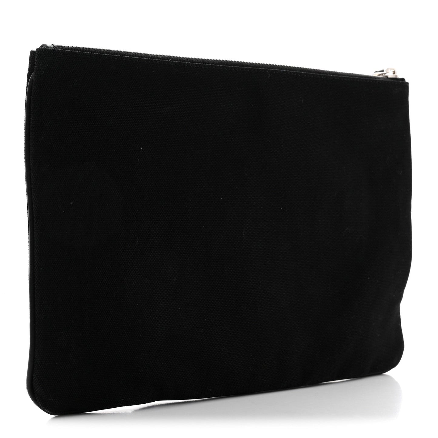 Cotton Canvas Vitello Grace Light Logo Flat Pouch Black