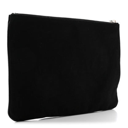 Cotton Canvas Vitello Grace Light Logo Flat Pouch Black