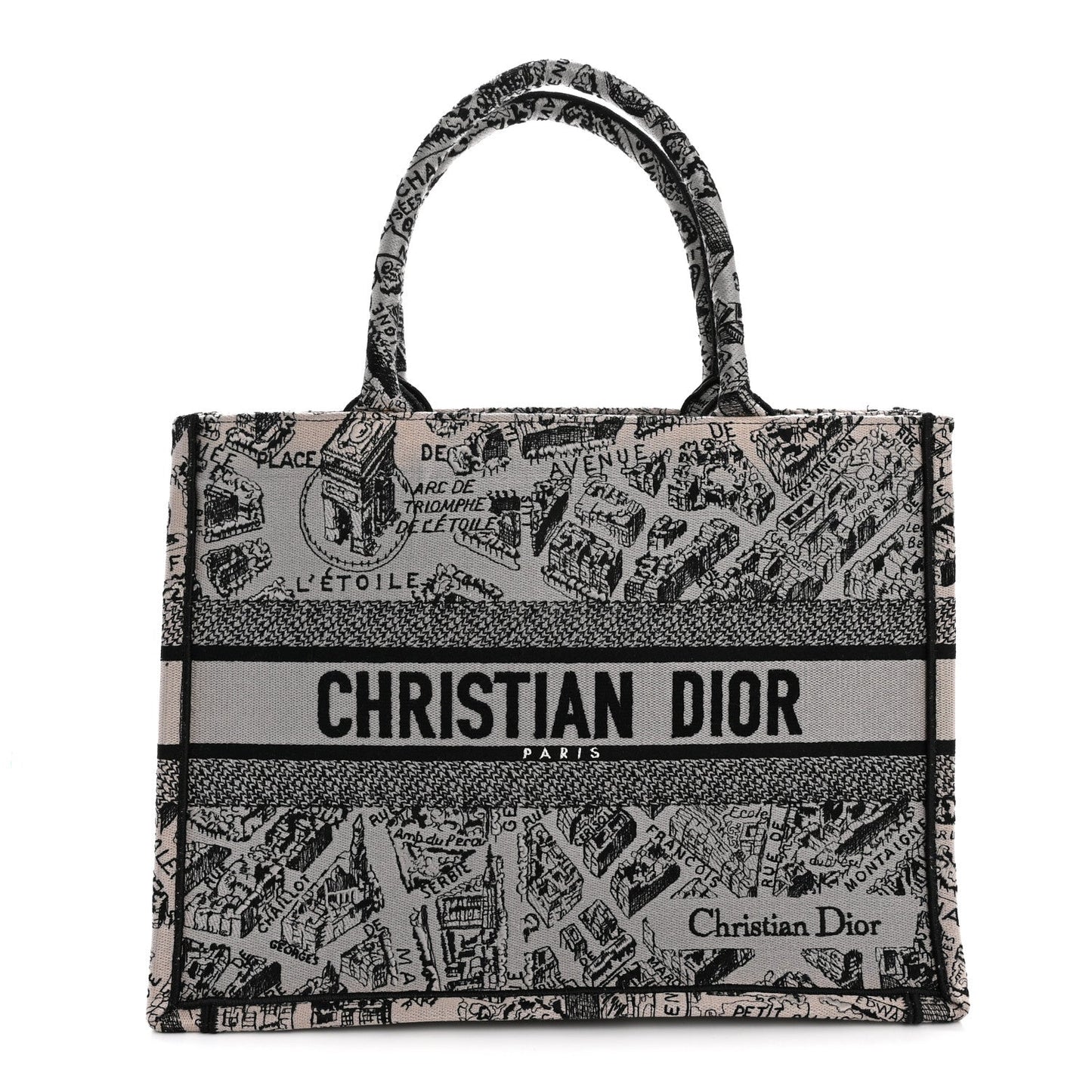 Canvas Embroidered Medium Plan De Paris Book Tote Grey Black