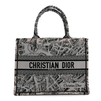 Canvas Embroidered Medium Plan De Paris Book Tote Grey Black