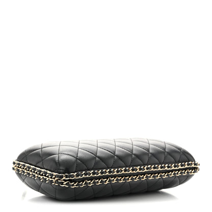 Lambskin Quilted Chain Around Clutch Black