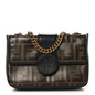 Glazed Fabric Vitello Century FF 1974 Stamp Patch Mini Double F Crossbody Bag Mogano Panna Black