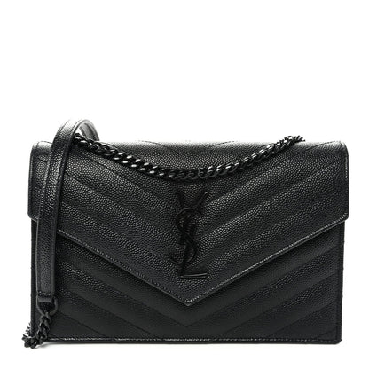 Grain De Poudre Matelasse Chevron Monogram Monochrome Envelope Chain Wallet Black