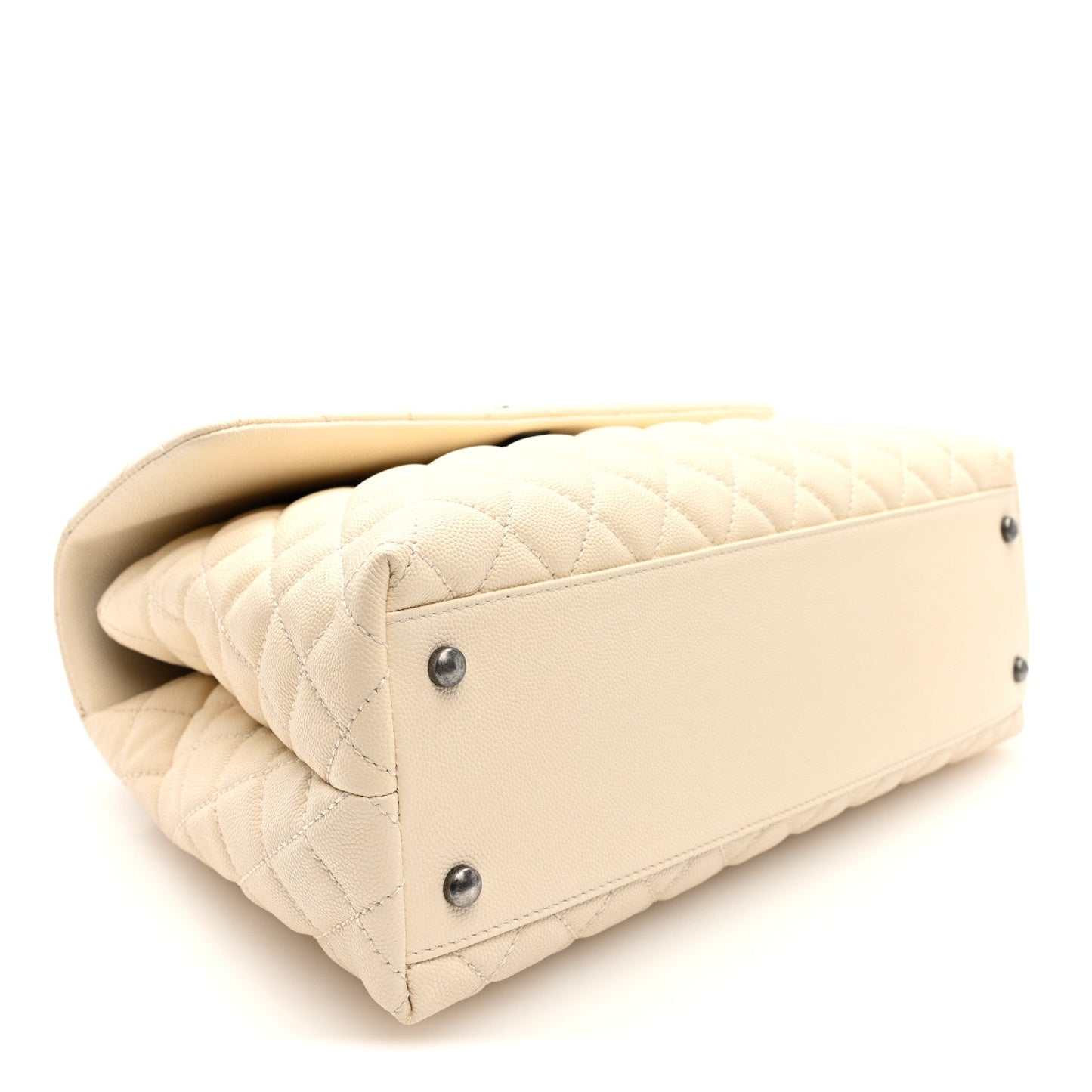 Caviar Lizard Quilted Medium Coco Handle Flap White