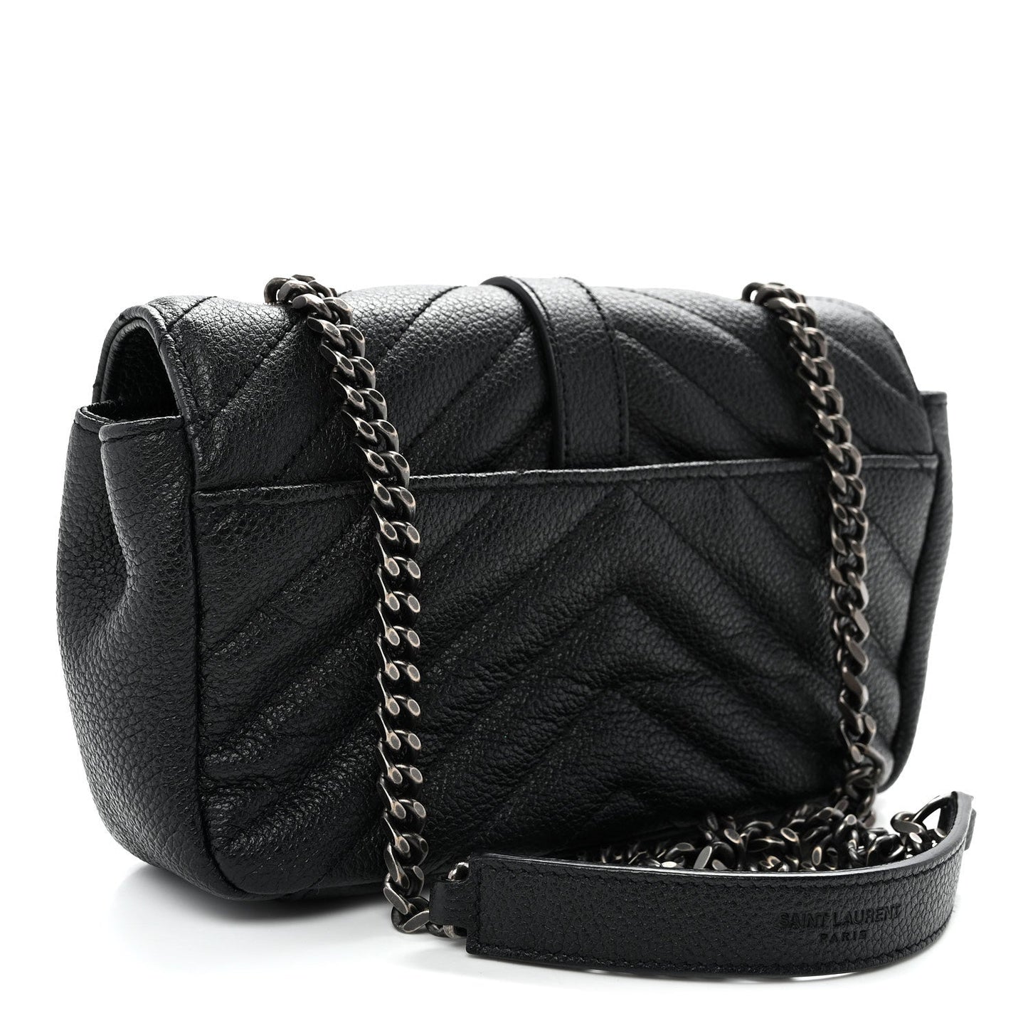 Grained Calfskin Matelasse Chevron Classic Monogram Baby Chain Bag Black
