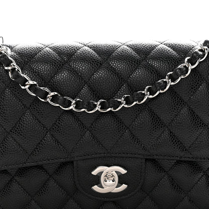Caviar Quilted Medium Double Flap Black
