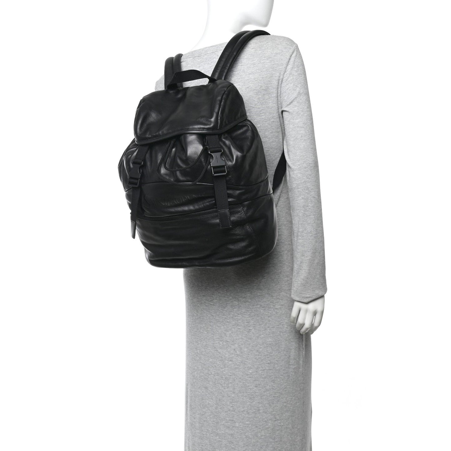 Lambskin Logo Debossed Backpack Black
