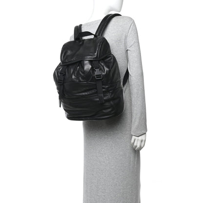 Lambskin Logo Debossed Backpack Black