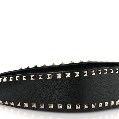 Grained Calfskin Rockstud Saddle Bag Black