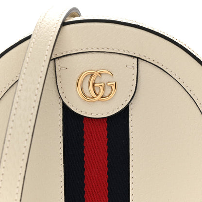 Textured Calfskin Web Mini Ophidia Round Shoulder Bag Mystic White